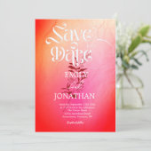 Moderne roze oranje waterverf typografie save the date (Staand voorkant)