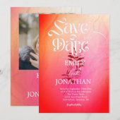 Moderne roze oranje waterverf typografie save the date (Voorkant / Achterkant)