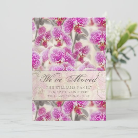Moderne Roze Orchidee Bloemen Bewegen Aankondiging (Staand voorkant)