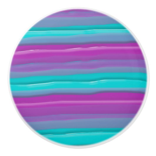 Moderne roze Paarse Aqua Stripes Keramische Knop (Voorkant)