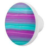 Moderne roze Paarse Aqua Stripes Keramische Knop (Rechts)