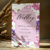 Moderne Roze Paarse Bloemige Bloesem QR Code Huwel Kaart