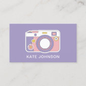 Moderne Roze & Paarse Camera l Fotografie QR Code Visitekaartje (Voorkant)