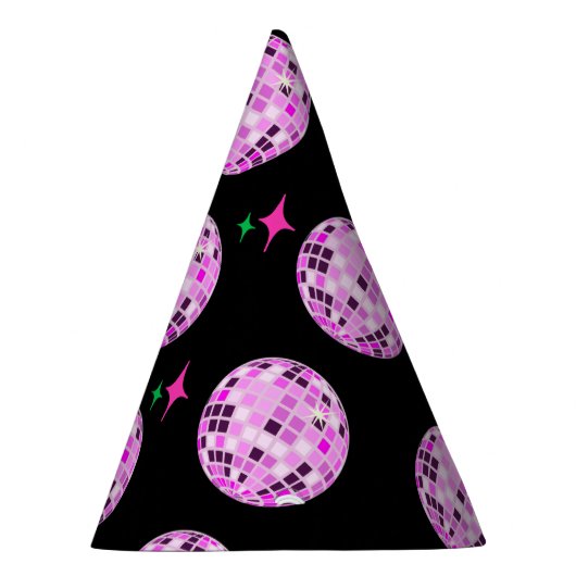 Moderne roze Paarse Disco Ball Black Feesthoedjes (Rechts)