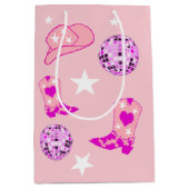 Moderne roze Paarse Disco Ball Cowgirl Pet Boots Medium Cadeauzakje (Voorkant)