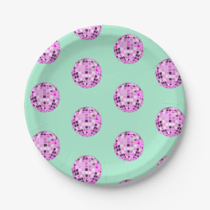 Moderne roze Paarse Disco Ball Patroonpasta Mint Papieren Bordje
