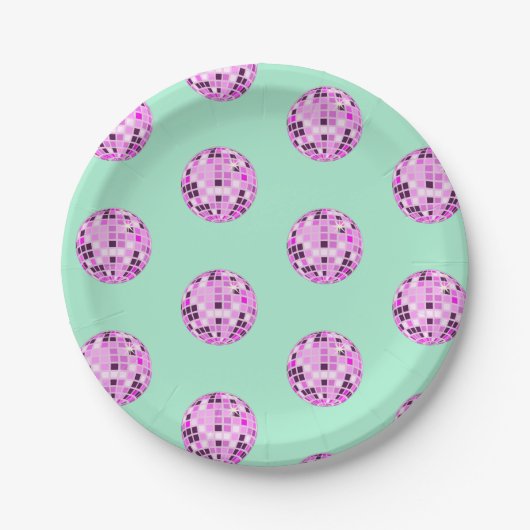 Moderne roze Paarse Disco Ball Patroonpasta Mint Papieren Bordje (Voorkant)