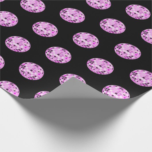 Moderne roze Paarse Disco Ball Pattern Black Cadeaupapier (Hoek)