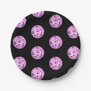 Moderne roze Paarse Disco Ball Pattern Black Papieren Bordje