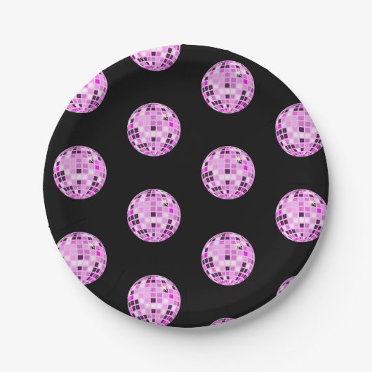 Moderne roze Paarse Disco Ball Pattern Black Papieren Bordje (Voorkant)