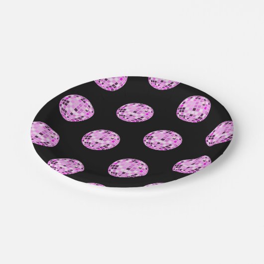 Moderne roze Paarse Disco Ball Pattern Black Papieren Bordje (Gekanteld)
