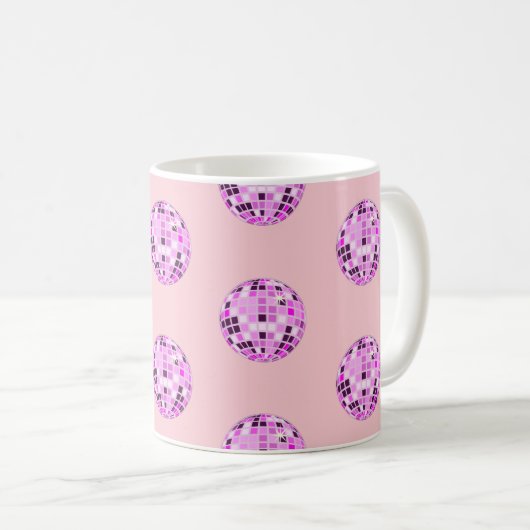 Moderne roze Paarse Disco Ball Pattern Pastel Roze Koffiemok (Voorkant rechts)