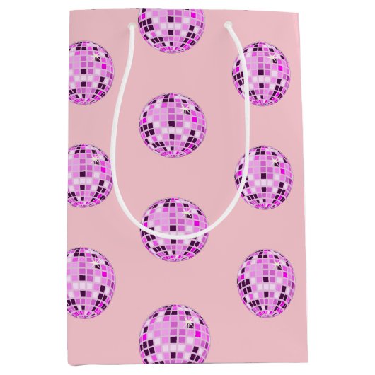 Moderne roze Paarse Disco Ball Pattern Pastel Roze Medium Cadeauzakje (Voorkant)