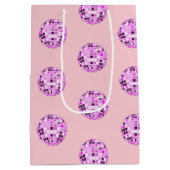 Moderne roze Paarse Disco Ball Pattern Pastel Roze Medium Cadeauzakje (Achterkant)