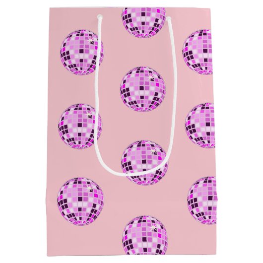 Moderne roze Paarse Disco Ball Pattern Pastel Roze Medium Cadeauzakje (Achterkant)