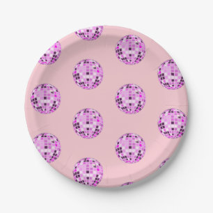 Moderne roze Paarse Disco Ball Pattern Pastel Roze Papieren Bordje