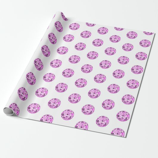 Moderne roze Paarse Disco Ball Pattern White Cadeaupapier (Uitgerold)