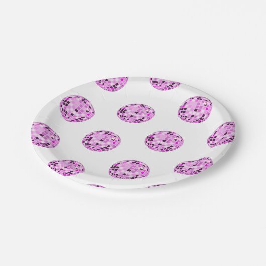 Moderne roze Paarse Disco Ball Pattern White Papieren Bordje (Gekanteld)