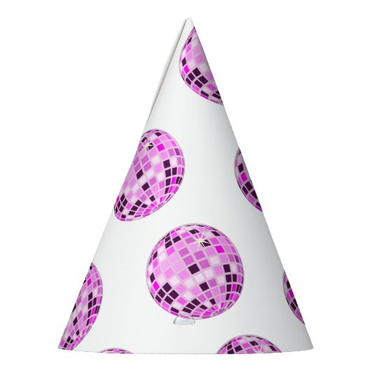 Moderne roze Paarse Disco Ball Tekening White Feesthoedjes (Links)