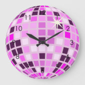 Moderne roze Paarse Disco Ball Tekening White Grote Klok (Voorkant)