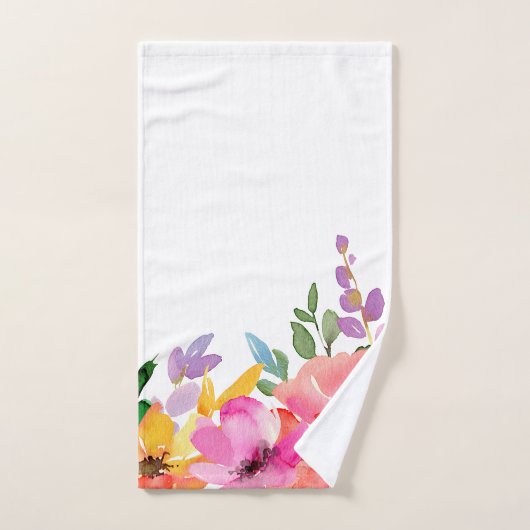 Moderne roze Paarse Floral Pattern Waterverf Bad Handdoek (Handdoek)