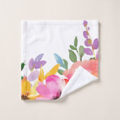 Moderne roze Paarse Floral Pattern Waterverf Bad Handdoek (Wasdoekje)