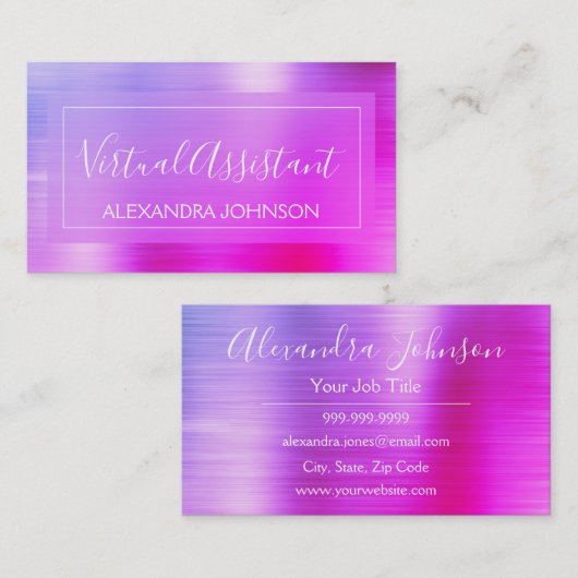 Moderne roze Paarse Folie Virtual Assistant Visitekaartje (Voorkant / Achterkant)