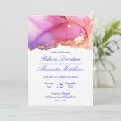 Moderne roze Paarse gouden Waterverf Kaart (Staand voorkant)