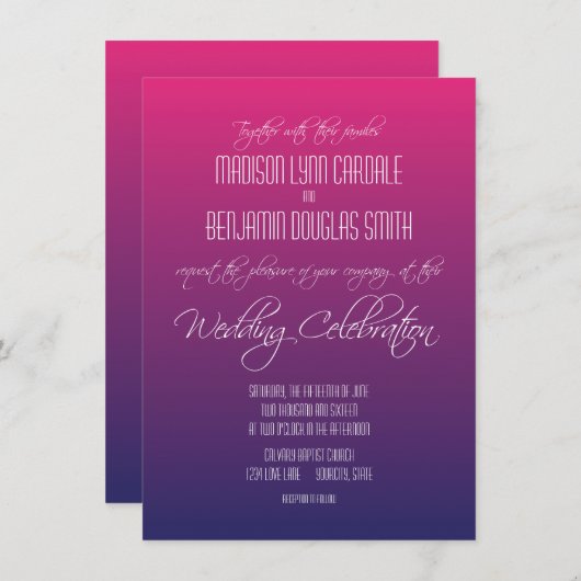 Moderne roze Paarse gradiënt bruiloft uitnodiginge Kaart (Voorkant / Achterkant)