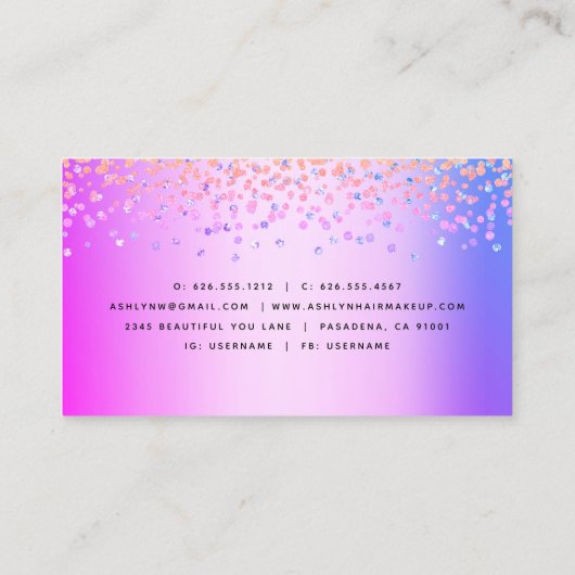 Moderne roze paarse kapsalon make-up artiest luxe visitekaartje (Achterkant)