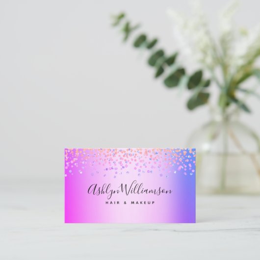 Moderne roze paarse kapsalon make-up artiest luxe visitekaartje (Staand voorkant)