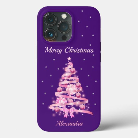 Moderne Roze Paarse Kerstboom Naam Custom Case-Mate iPhone Case (Achterkant)