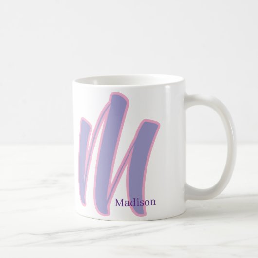 Moderne Roze & Paarse Monogram Naam Personalized M Koffiemok (Rechts)