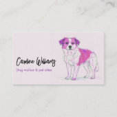 Moderne roze paarse tekening hond walker huisdier visitekaartje (Voorkant)