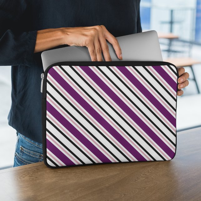 Moderne roze Paarse zwarte strips Laptop Sleeve (Creator heeft geüpload)