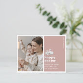 Moderne roze, paasfotokaart met briefje briefkaart (Staand voorkant)