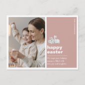 Moderne roze, paasfotokaart met briefje briefkaart (Voorkant)