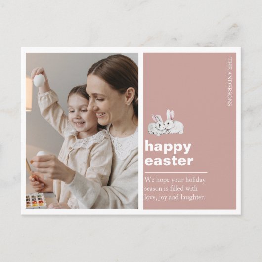 Moderne roze, paasfotokaart met briefje briefkaart (Voorkant)