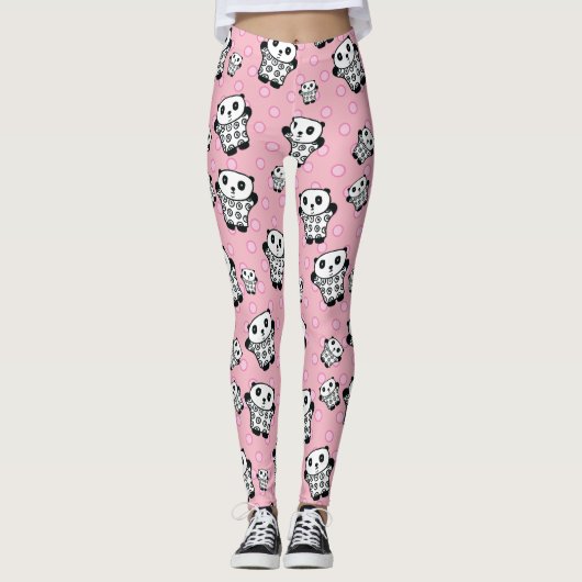 Moderne Roze Panda Beer Stippen Leggings (Voorkant)