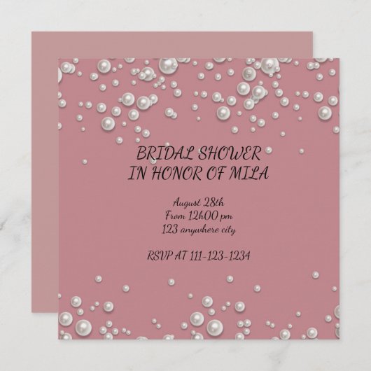 Moderne roze parels bruids douche uitnodiging (Voorkant / Achterkant)