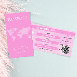 Moderne Roze Paspoort Wereldkaart Boarding Pass Visitekaartje