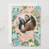 Moderne roze pastels bloemenvrolijke kerstfoto feestdagenkaart (Voorkant)