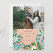 Moderne roze pastels bloemenvrolijke kerstfoto feestdagenkaart (Achterkant)