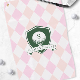 Moderne Roze Patroon Groene Golfbal Naam Monogram Golfhanddoek
