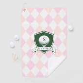 Moderne Roze Patroon Groene Golfbal Naam Monogram Golfhanddoek (Insitu)
