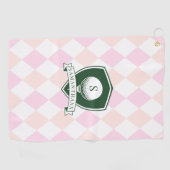 Moderne Roze Patroon Groene Golfbal Naam Monogram Golfhanddoek (Horizontaal)