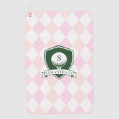 Moderne Roze Patroon Groene Golfbal Naam Monogram Golfhanddoek (Voorkant)