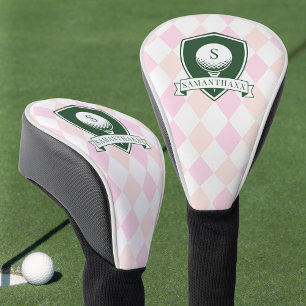 Moderne Roze Patroon Groene Golfer Naam Initiaal Golfheadcover