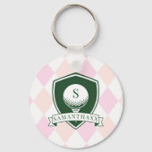 Moderne Roze Patroon Naam Initiaal Monogram Golf Sleutelhanger (Achterkant)