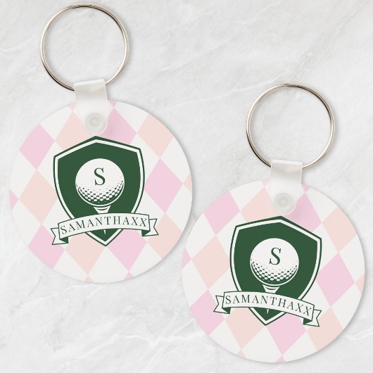 Moderne Roze Patroon Naam Initiaal Monogram Golf Sleutelhanger